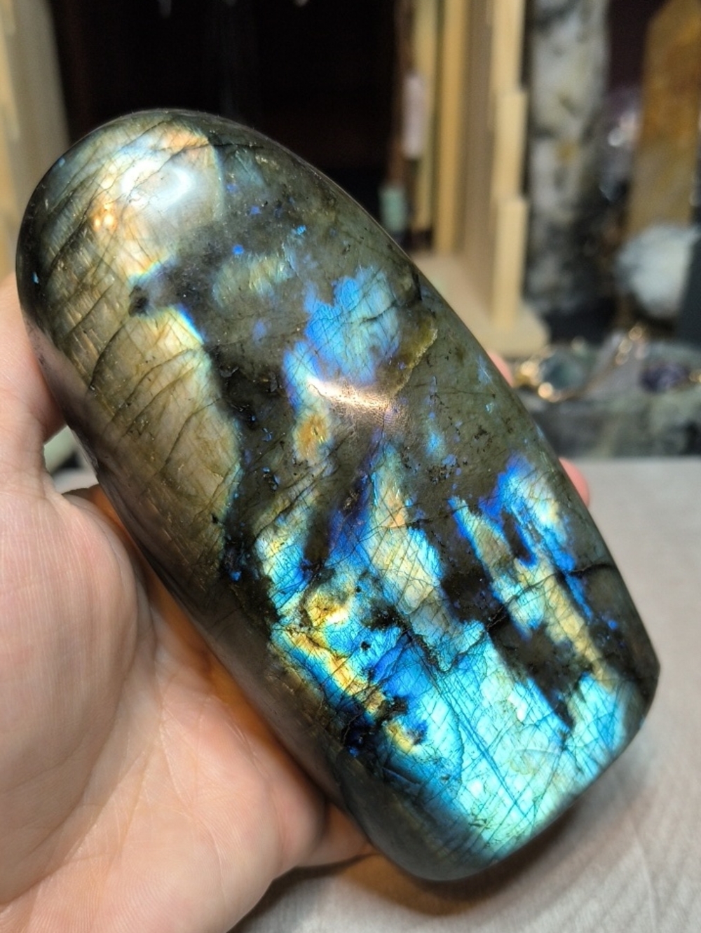 #54 High-Flash Labradorite Freeform | 5.5" Polished Crystal Stone Display - Picture 3 of 6